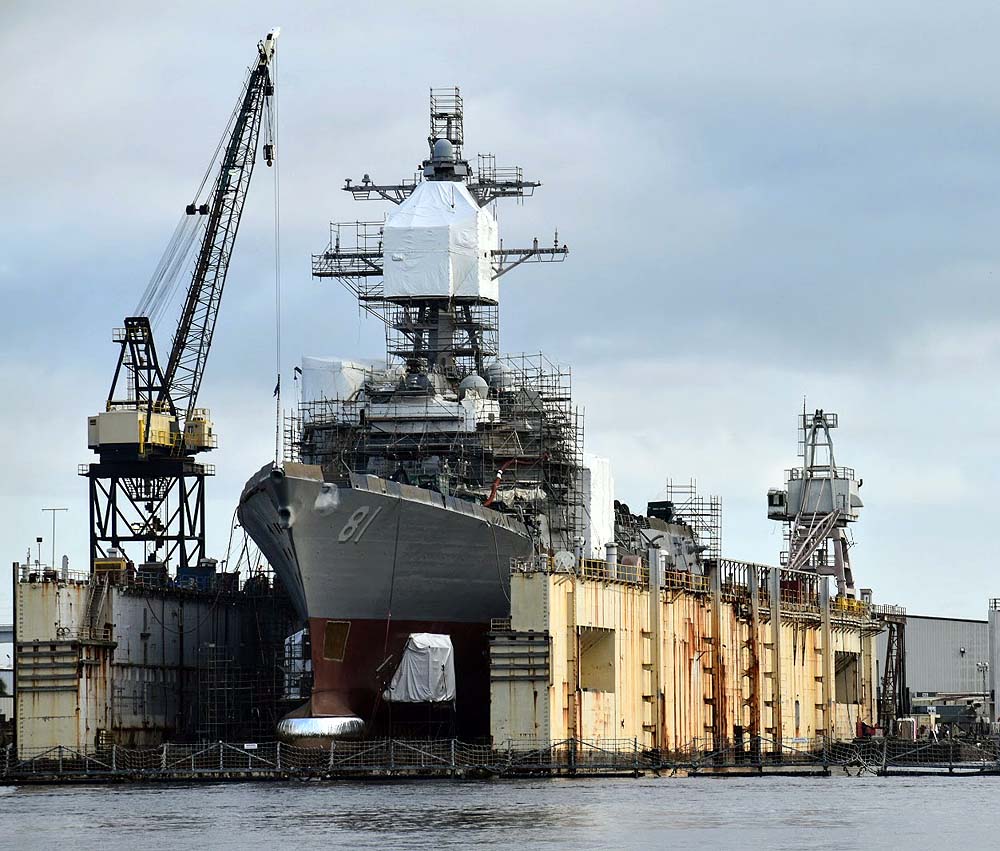 Military Ship in dry dock